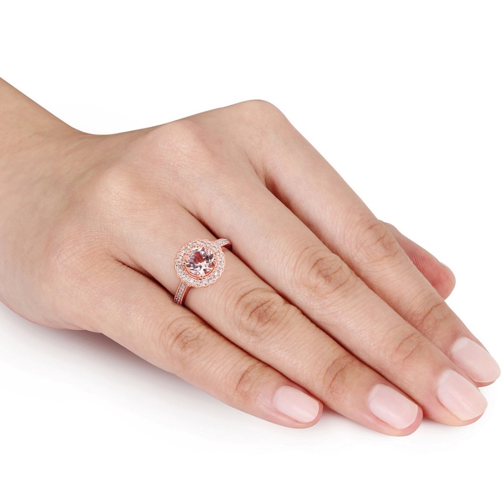 Macy's Round Cut Morganite Rose Gold Over Silver with Sparkling Diamonds